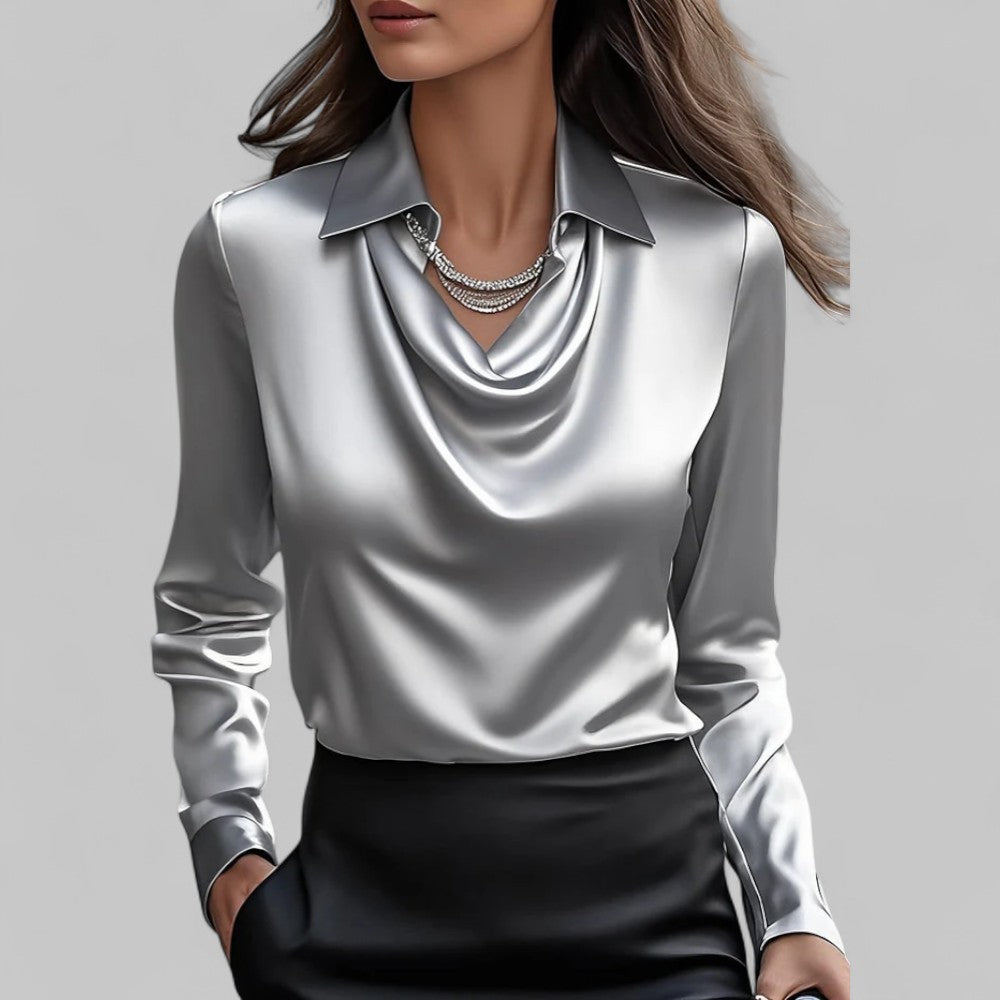 Elegant women's blouse with cowl neck satin look