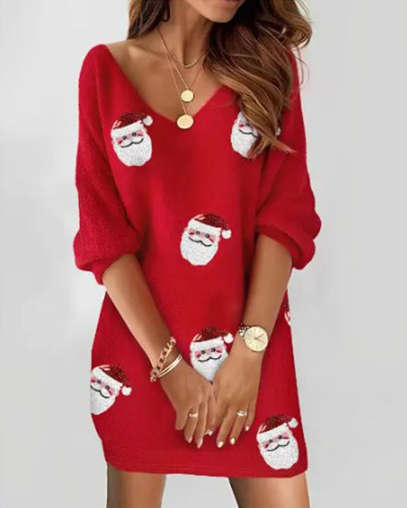 Weihnachtspullover-Kleid Damen Festlich Rot - IdealeKleiden