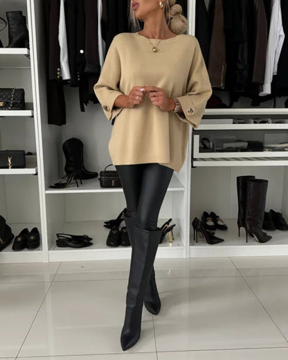 Elegant Women's Solid Crew Neck Sweaters