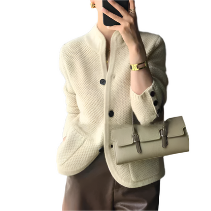 Elegant Women's Winter Coat Cream Wool Blend