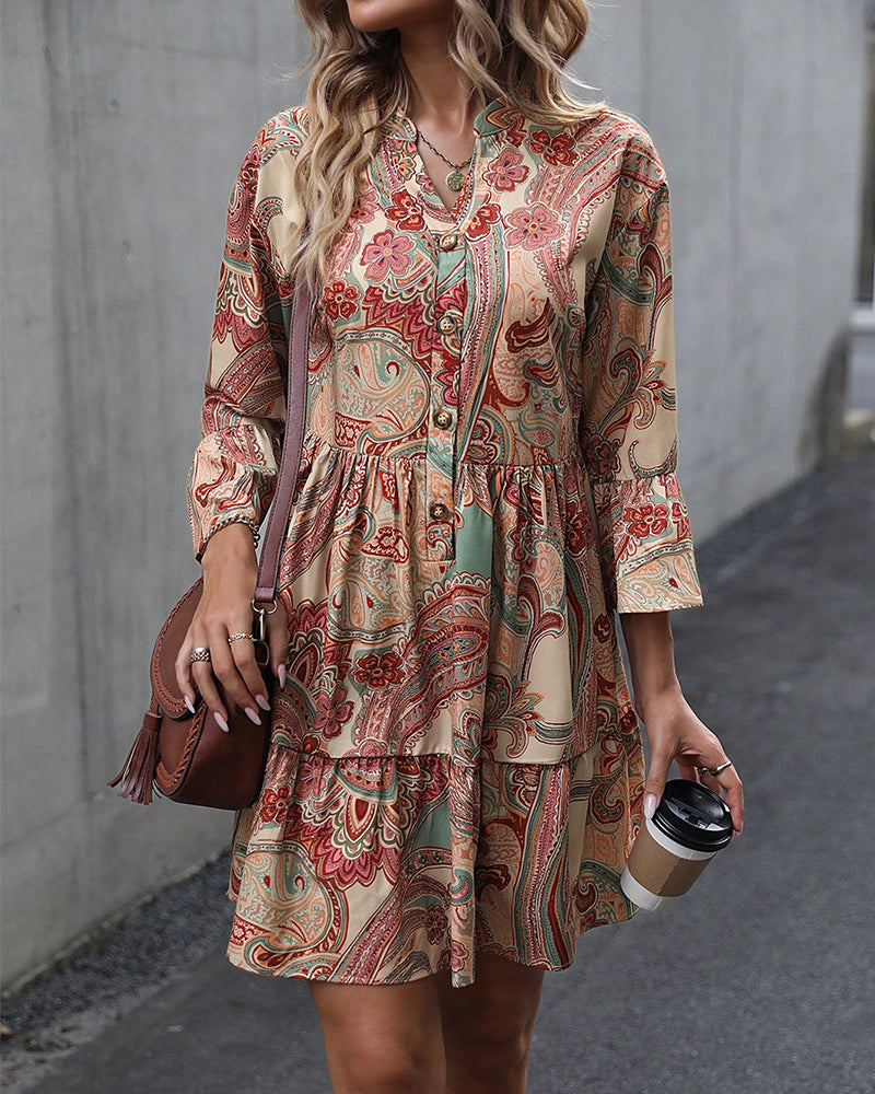 Women's Dress V-Neck Paisley Pattern