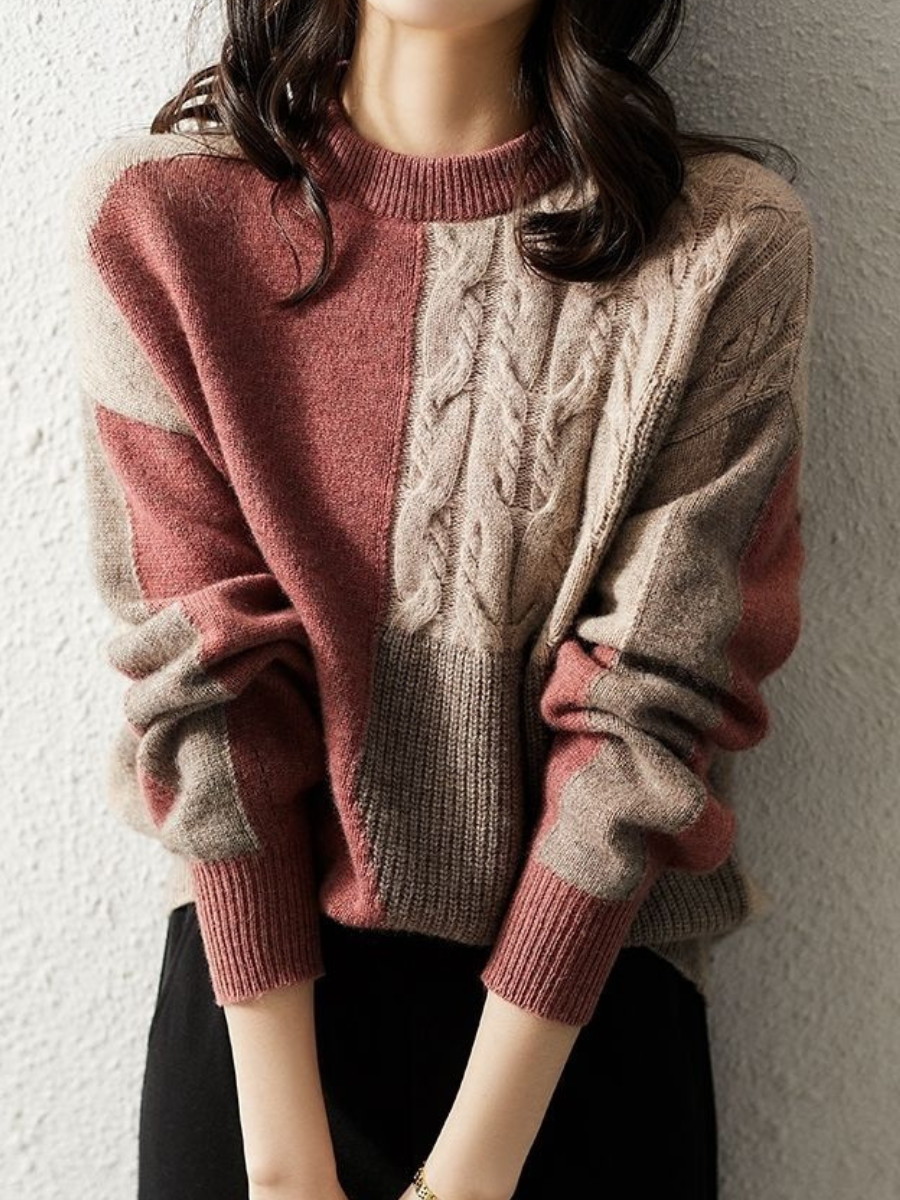 Fashionable Knitted Sweater Contrasting Colors Trendy