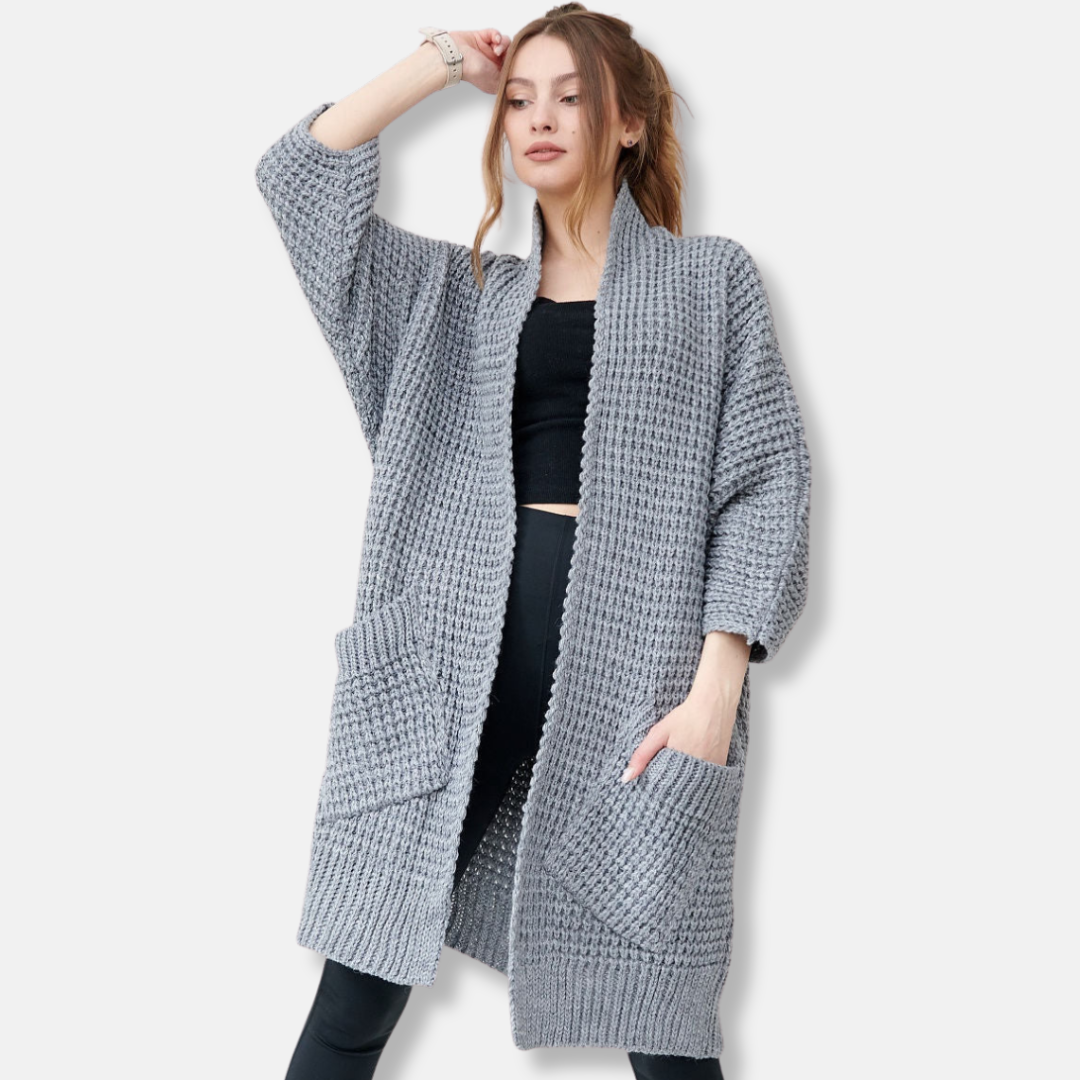 Großer Strickmantel Oversized Offene Vorderseite - IdealeKleiden