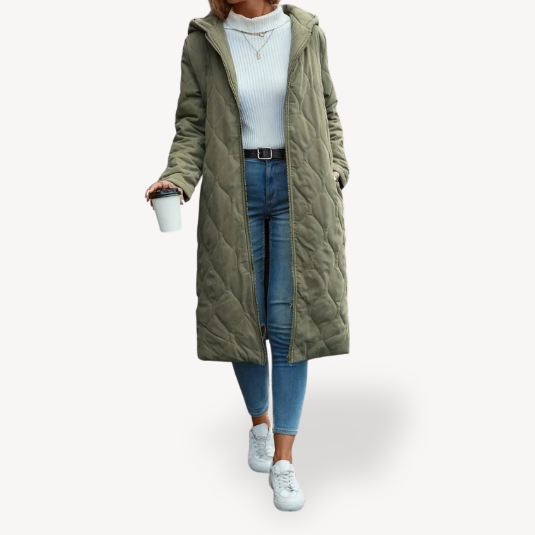 Women's Winter Coat Green Quilted Parka Elegant