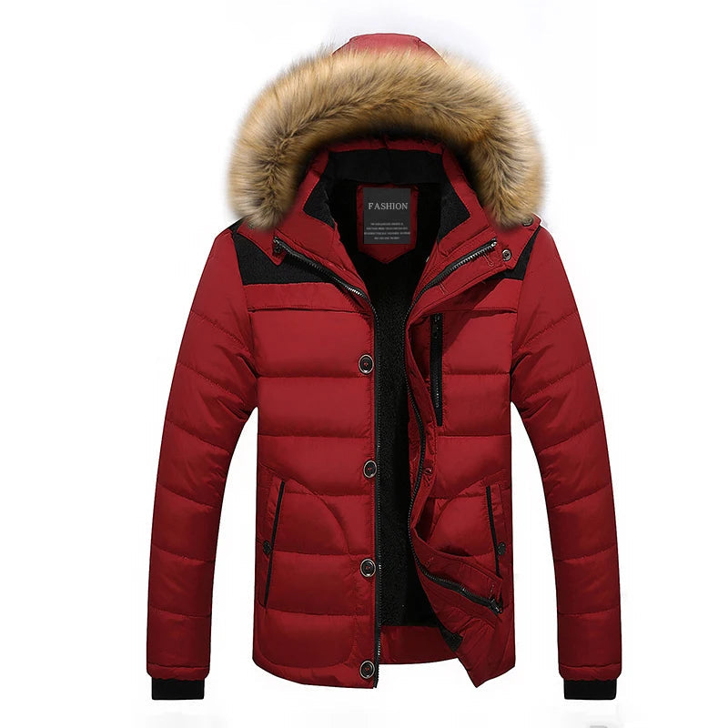Men's Warm Down Parka with Faux Fur Collar