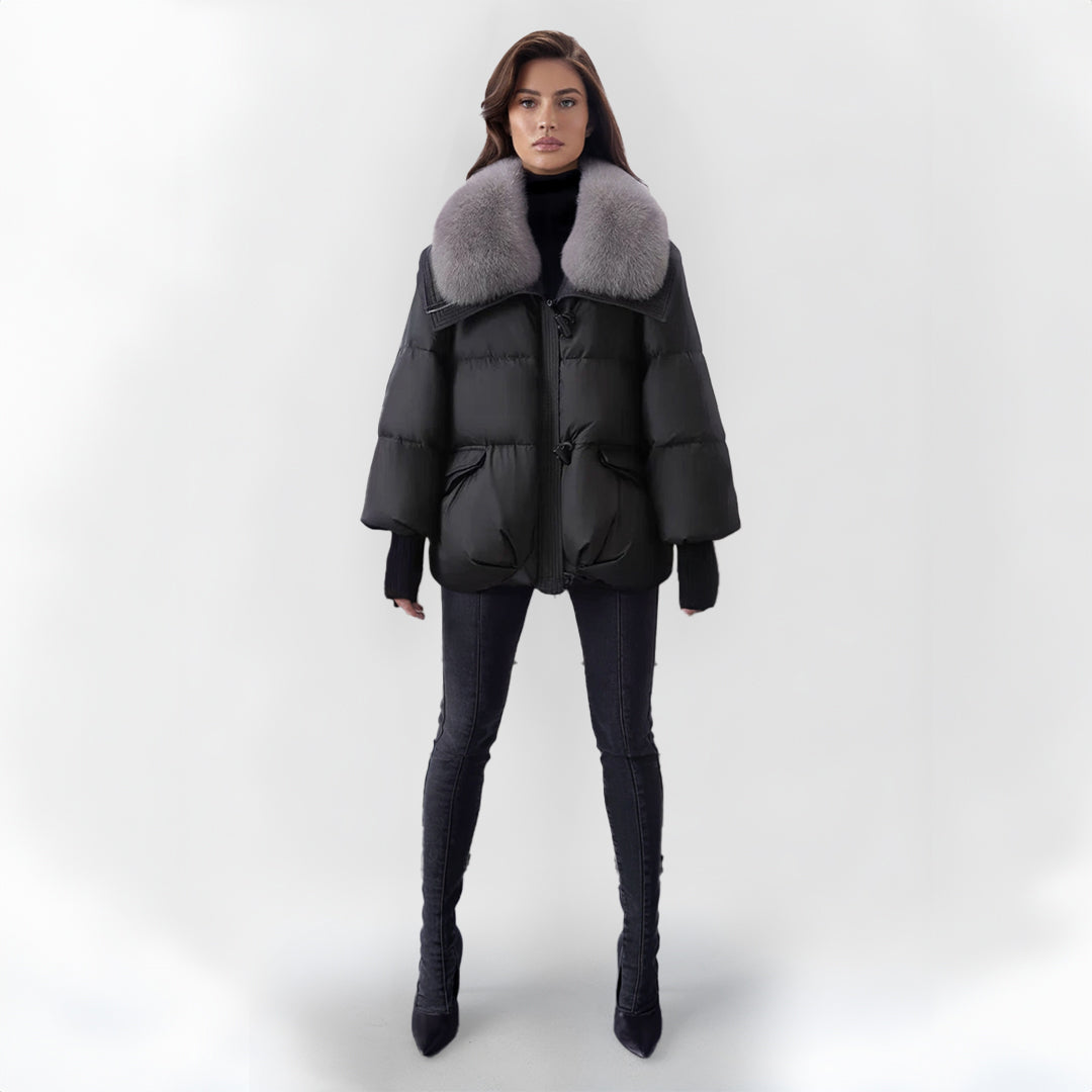 Warm winter dress with faux fur collar