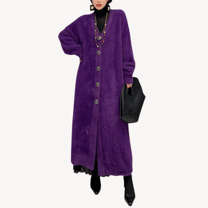 Women's Long Fluffy Elegant Purple Coat