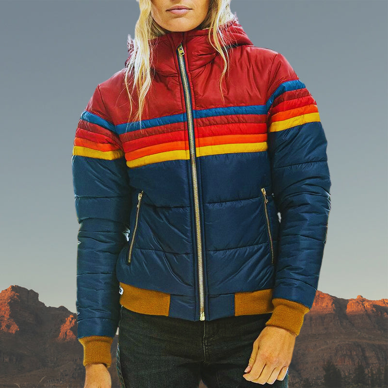 Women's Waterproof Striped Puffer Winter Jacket