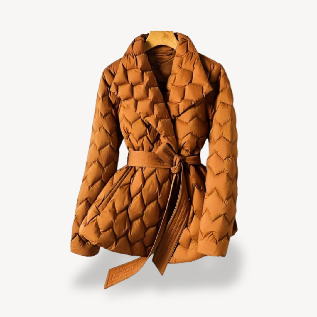Women's Puffer Quilted Jacket with Belt