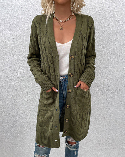 Elegant Long Sleeve Plain Cardigan for Women
