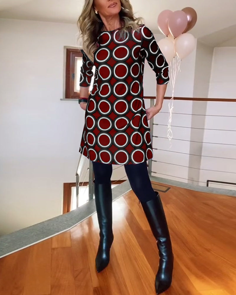 Dress Round Neck Circle Pattern Women's Dress