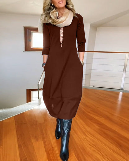 Elegant Summer Dress Round Neck With Pocket