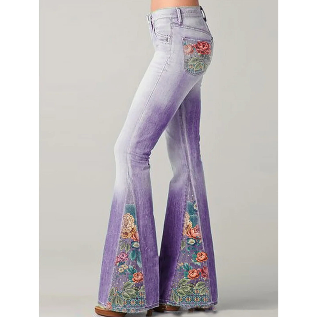 Women's Jeans Floral Embroidery Wide Leg