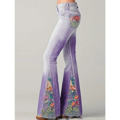 Women's Jeans Floral Embroidery Wide Leg