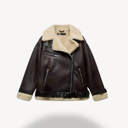 Women's Pilot Jacket Brown Faux Shearling Soft