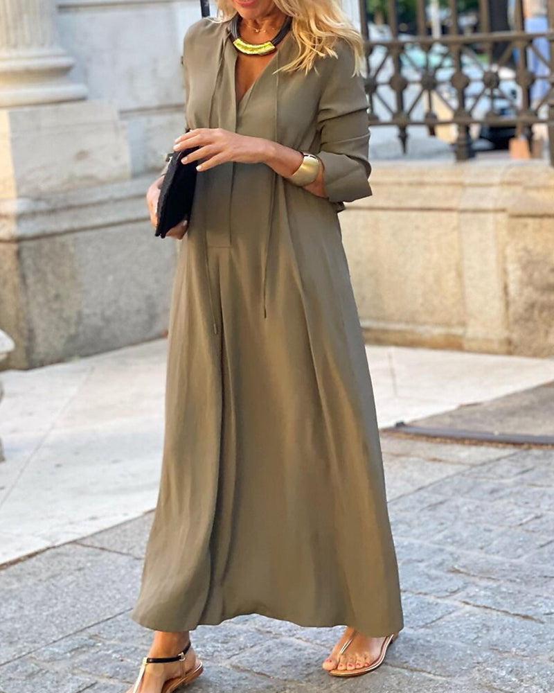 Elegant Women's Dress Solid Color Long Sleeve