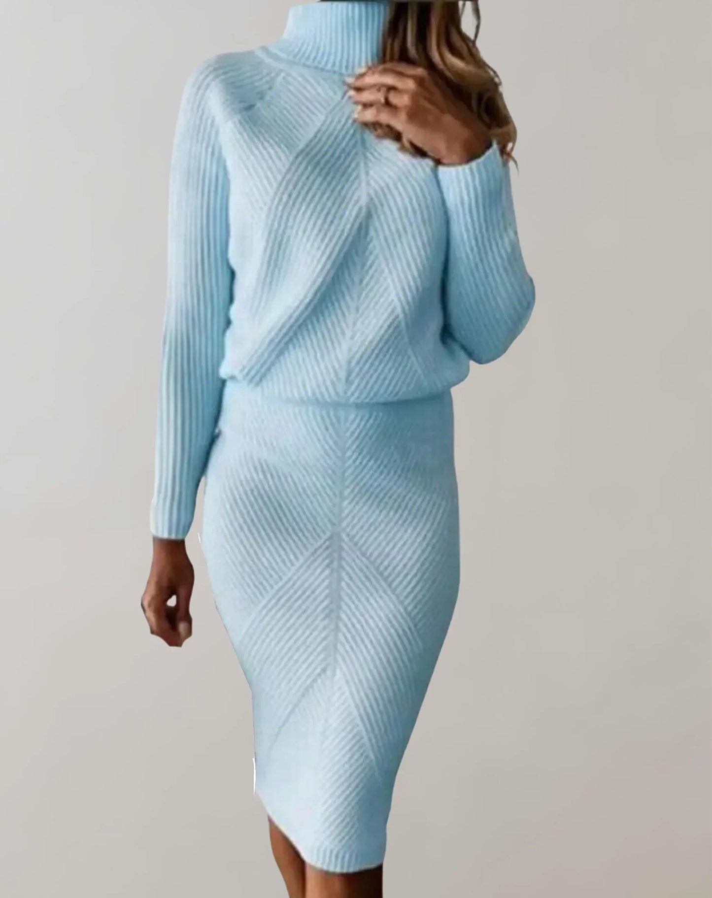 Chic Two Piece Set Women Slim Fit Turtleneck Sweater and Midi Skirt