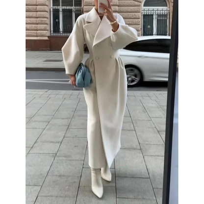 Elegant Women's Long Wool Blend Trench Coat