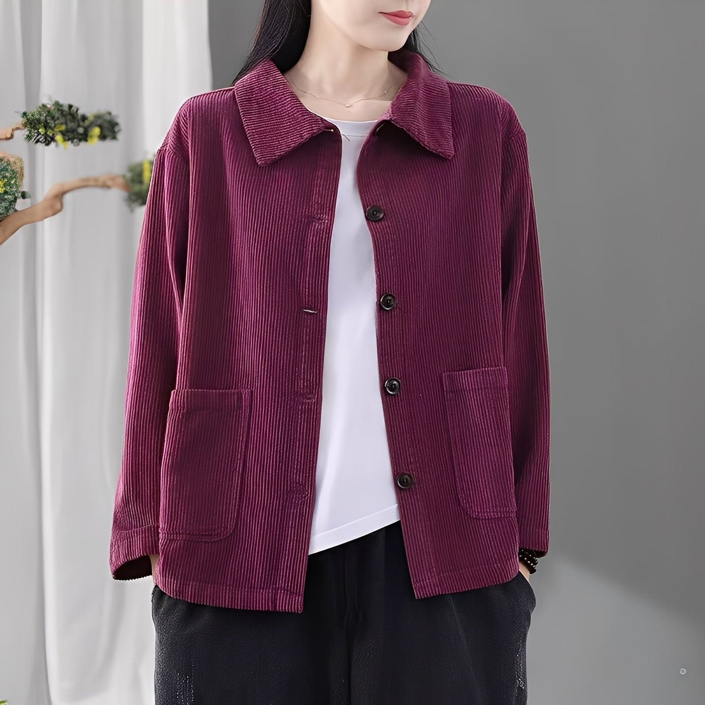 Bequeme Damenjacke Mit Taschen Cordlook - IdealeKleiden