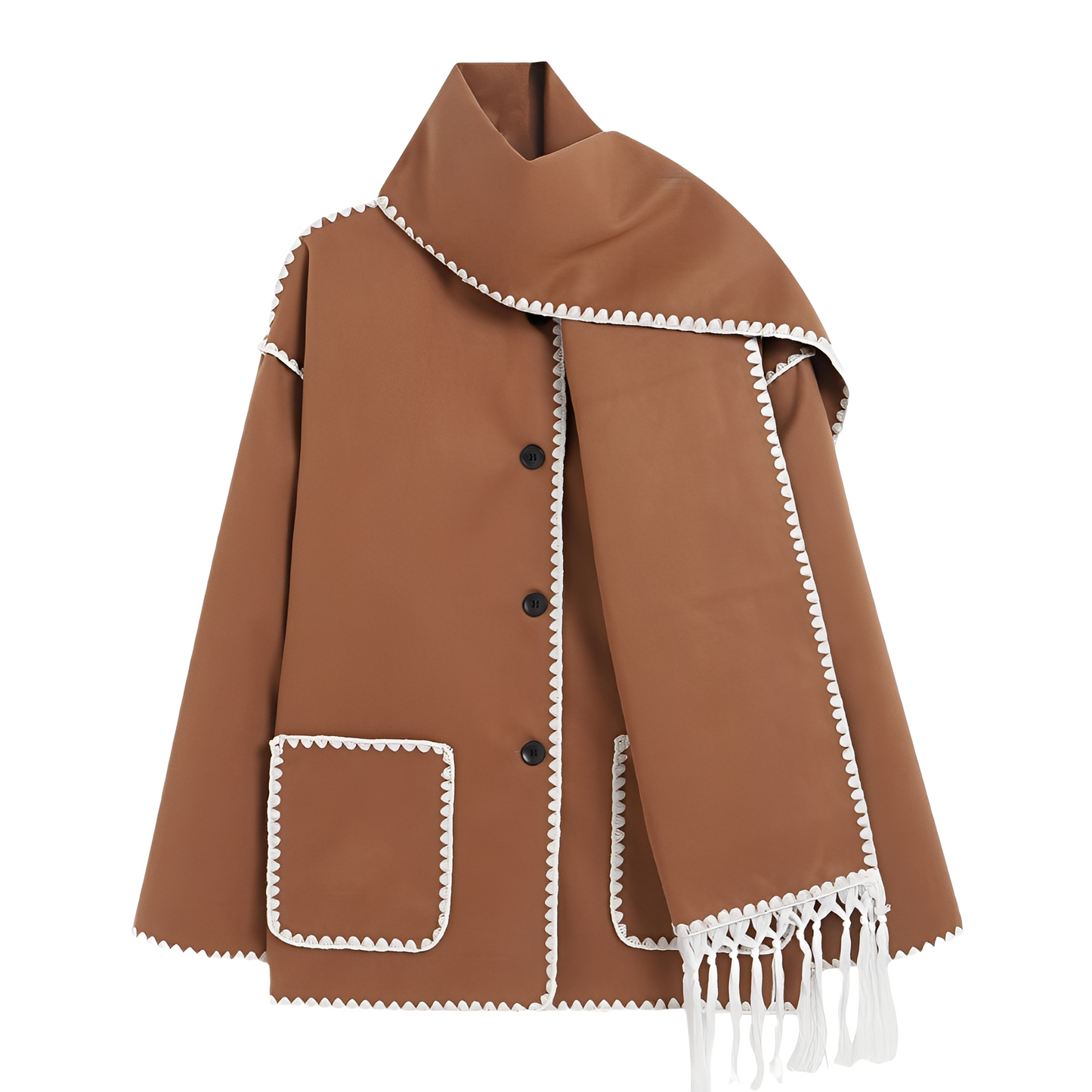 Elegant Women's Wool Jacket Scarf Collar