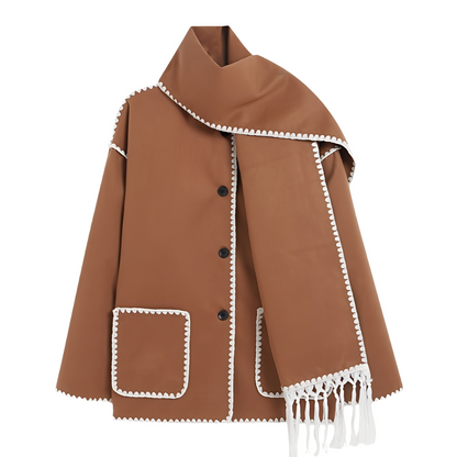 Elegant Women's Wool Jacket Scarf Collar