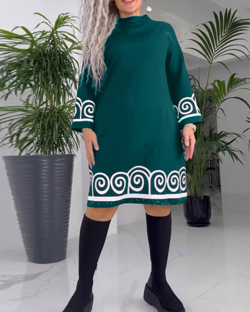 Elegant Dress Wave Pattern Long Sleeves