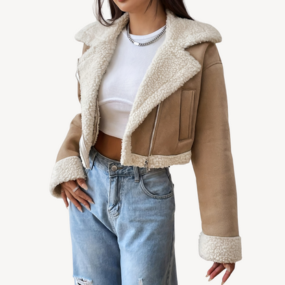 Damen Wildlederjacke Soft Kunstfell Mantel - IdealeKleiden