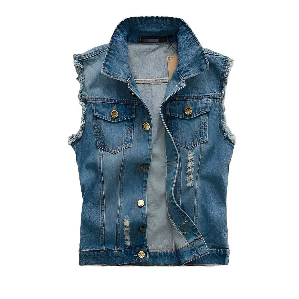 Men's Retro Style Denim Vest with Pockets
