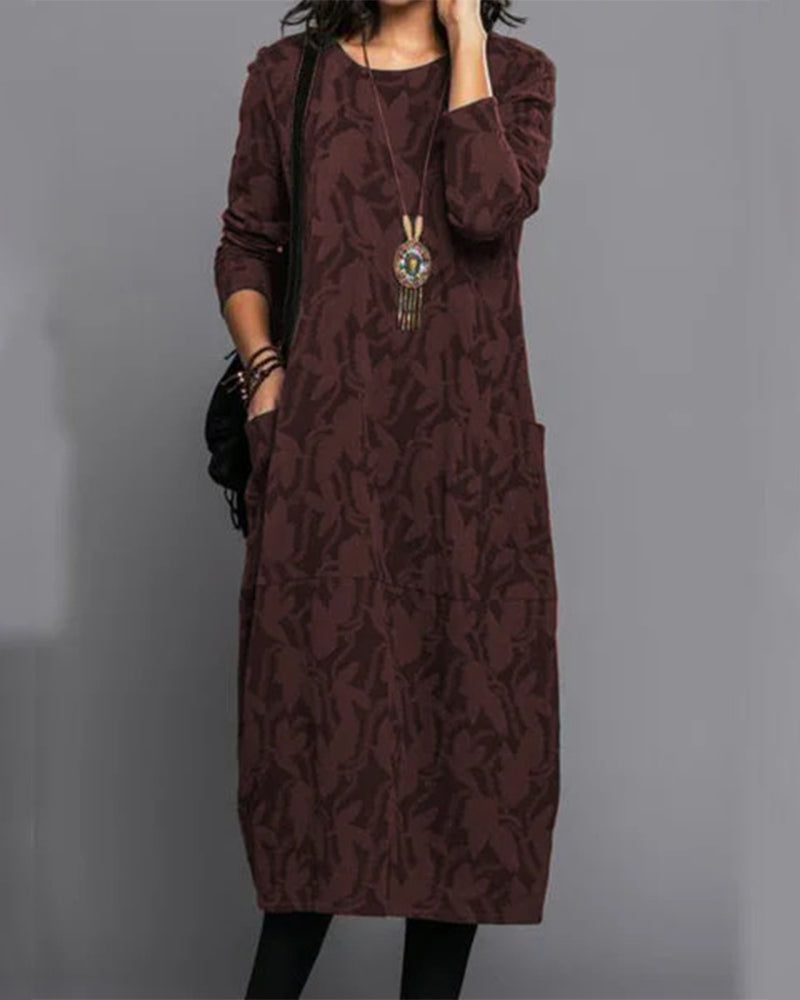 Elegant Long-Sleeved Dress with Pockets