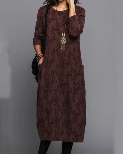 Elegant Long-Sleeved Dress with Pockets