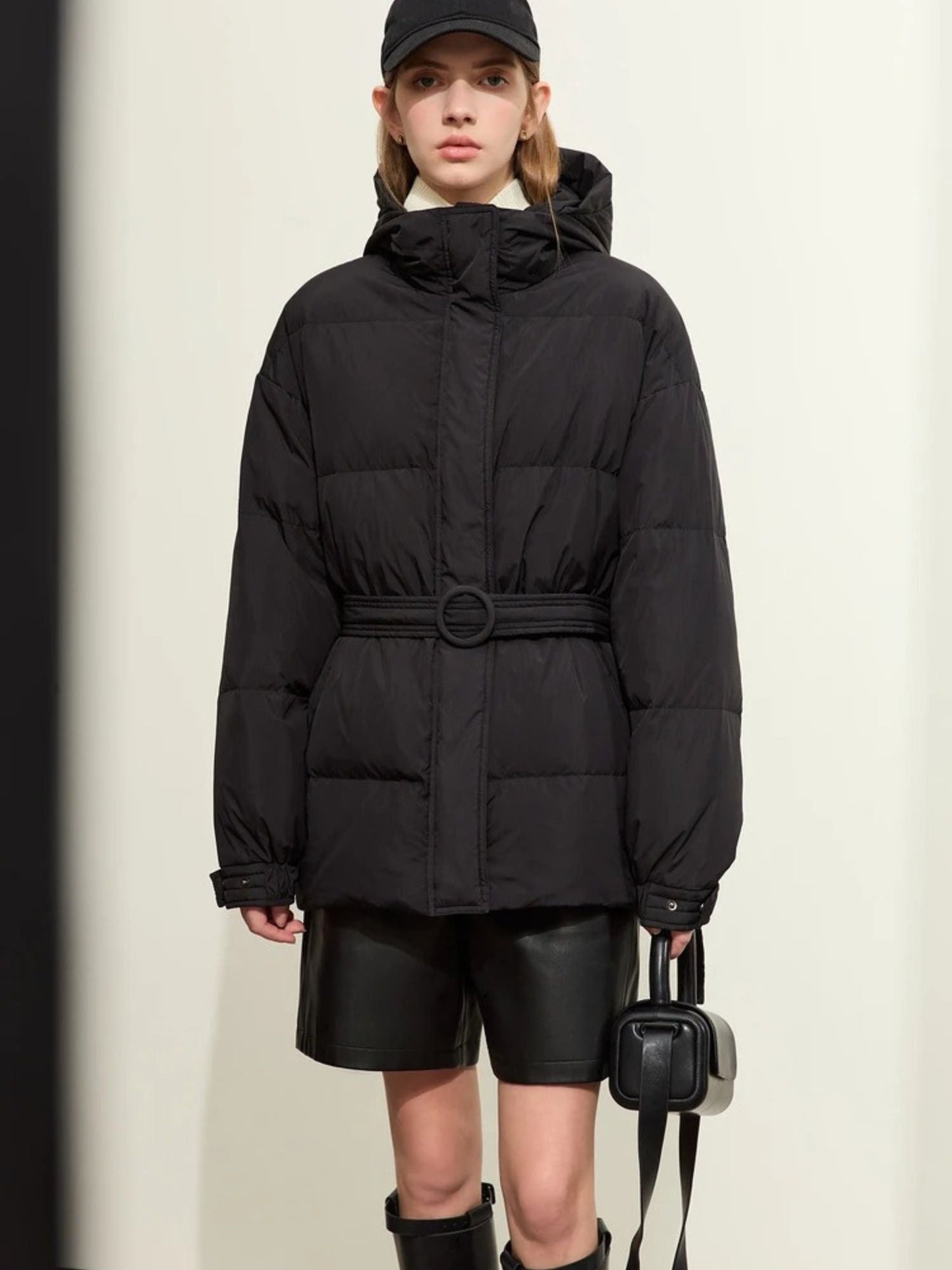 Warm Down Jacket Hooded Parka With Belt