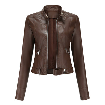 Stylische Damen Lederjacke Mit Kragen