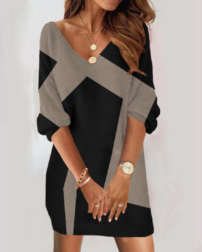 V-Neck Dress Geometric Design