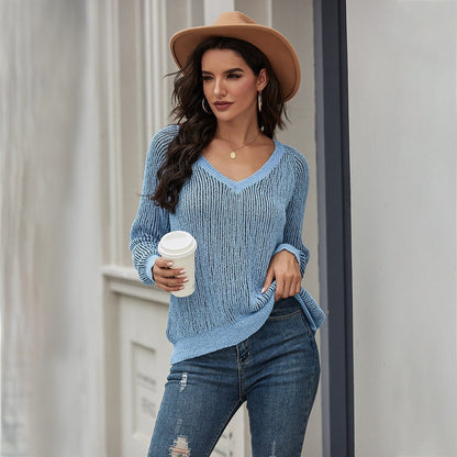 Loose Knit Sweater Long Sleeve V-Neck