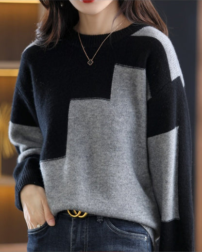 Stylish Dress with Long Sleeves Contrast Colors