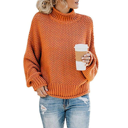 Knitted Sweater High Collar Chunky Knit Comfortable Warm