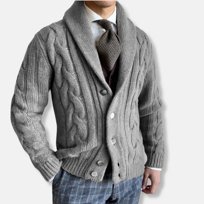 Men's Cardigan Woolly Cable Knit Shawl Collar