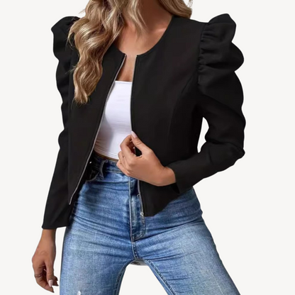 Stylish women's jacket puff sleeves zip