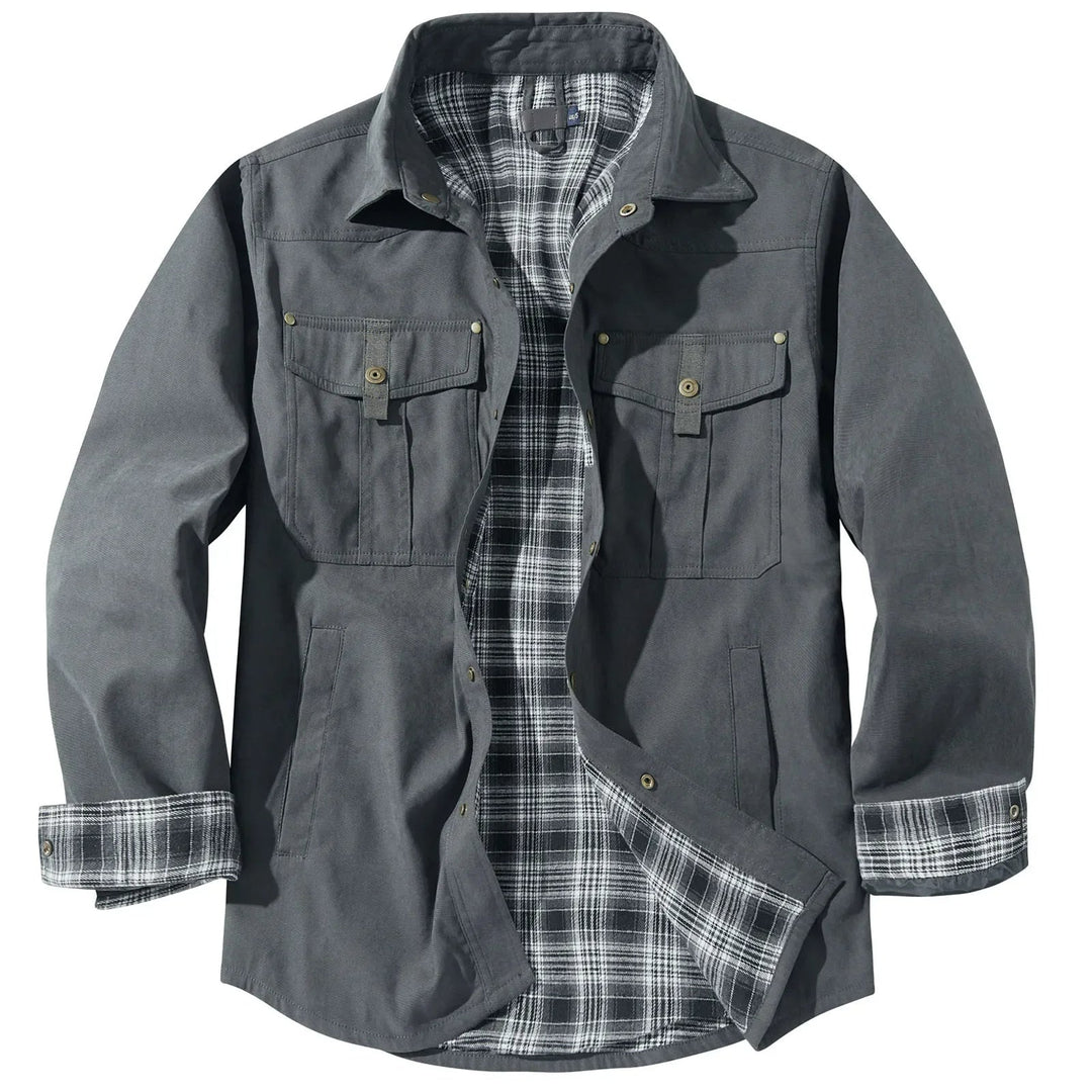 Große Größen Herrenjacke Flanell Karomuster Kapuze - IdealeKleiden