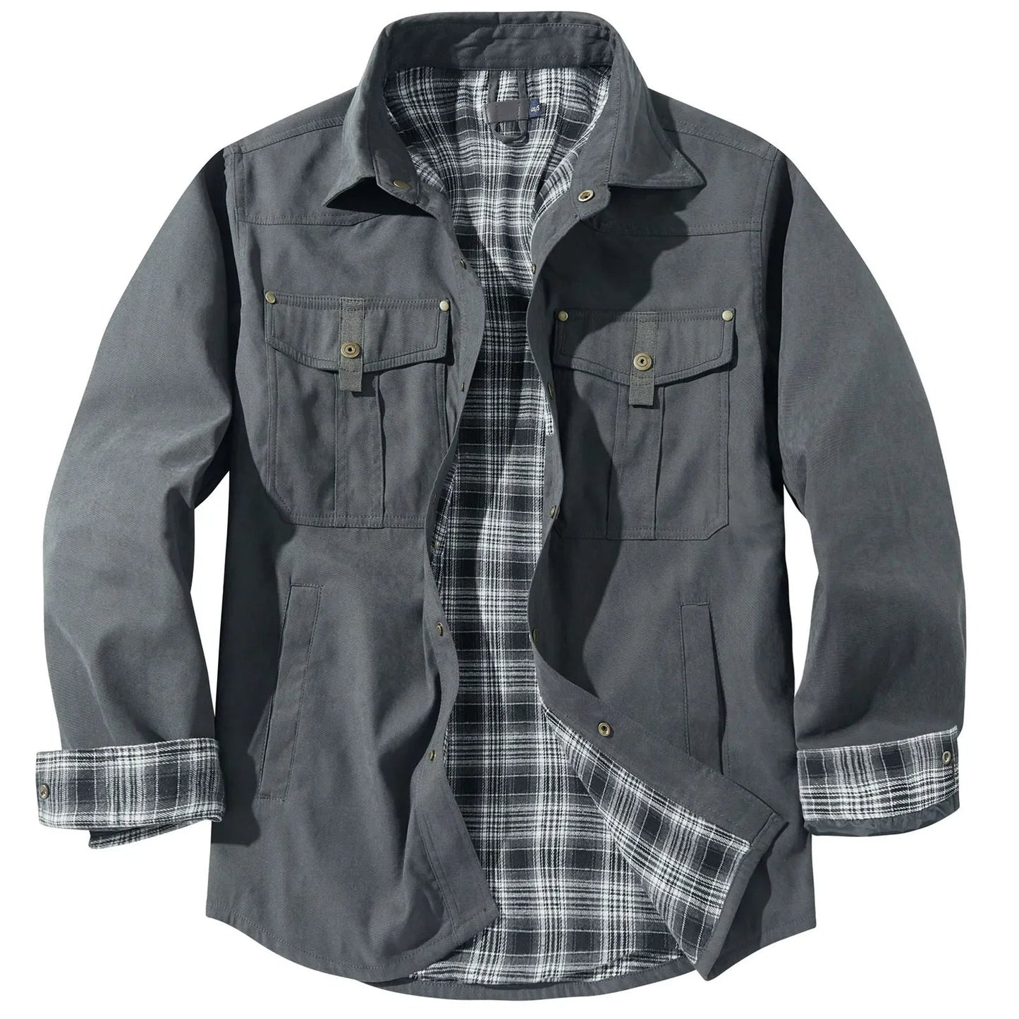 Große Größen Herrenjacke Flanell Karomuster Kapuze - IdealeKleiden