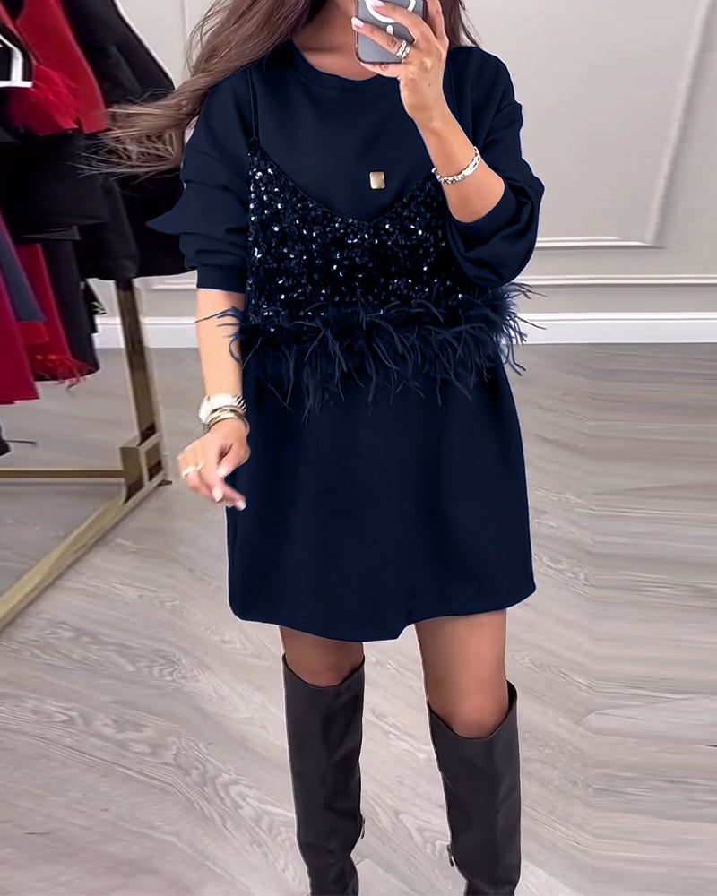 Elegant Sequin and Feather Party Dress