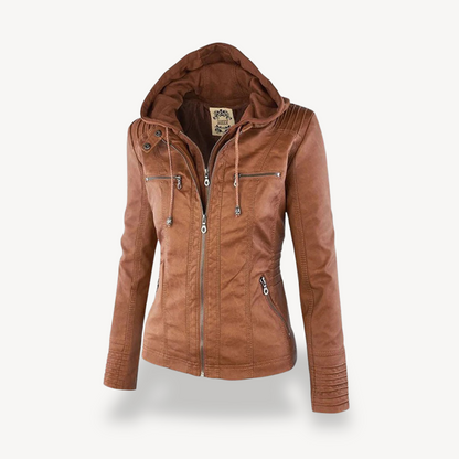 Waterproof Leather Jacket Women Hooded Trendy
