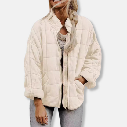 Large Oversized Quilted Jacket with Stand-Up Collar