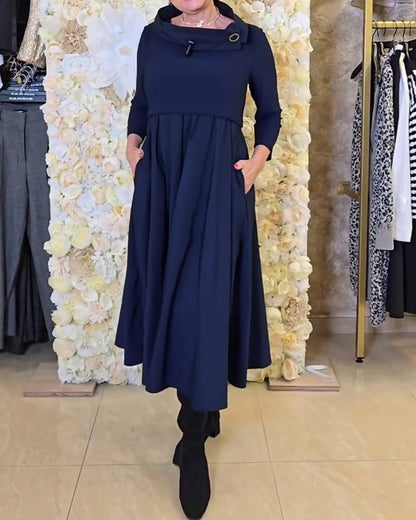 Fashionable A-Line Dress Solid Color Style