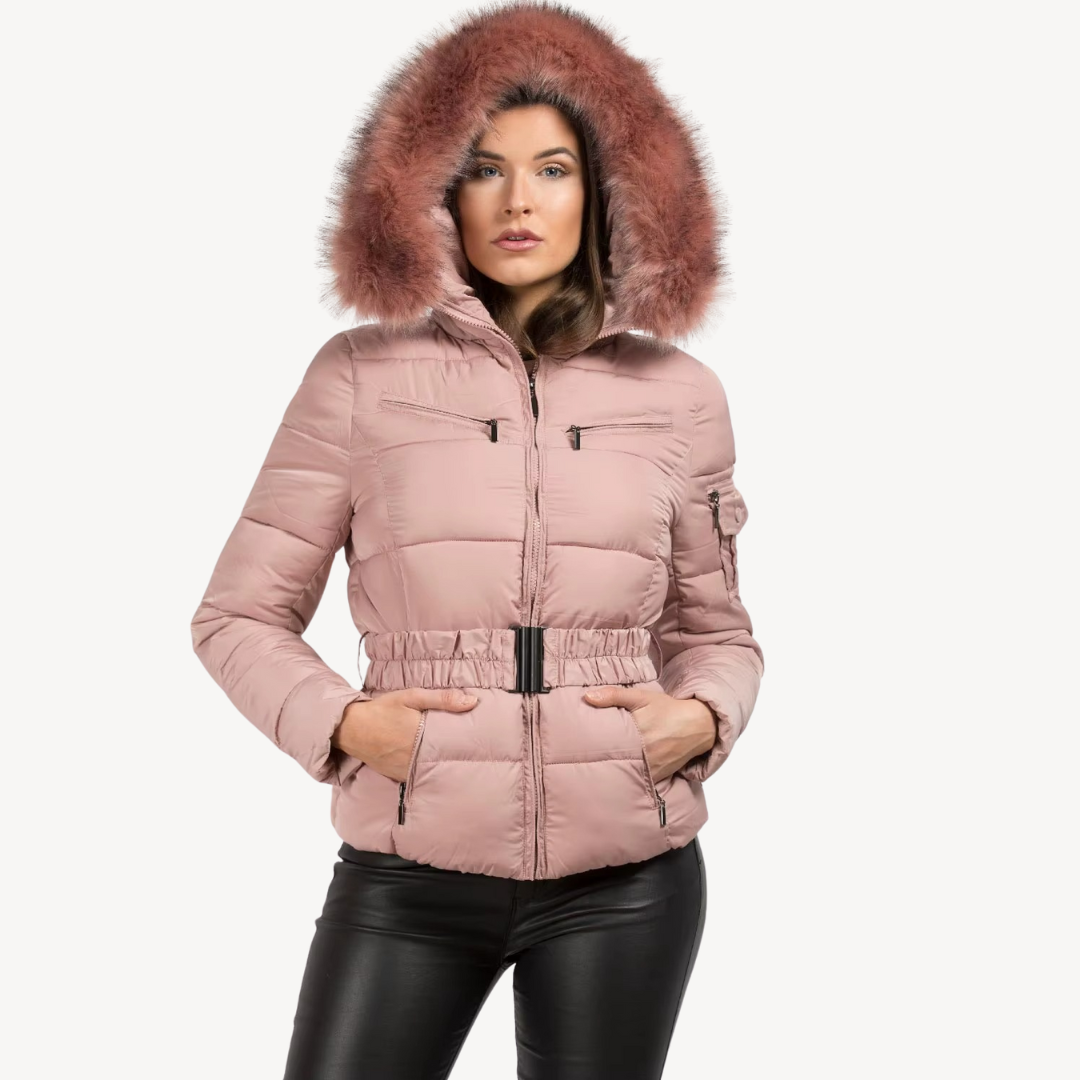 Warm Winter Dress | Women's Puffer Coat with Faux Fur Hood