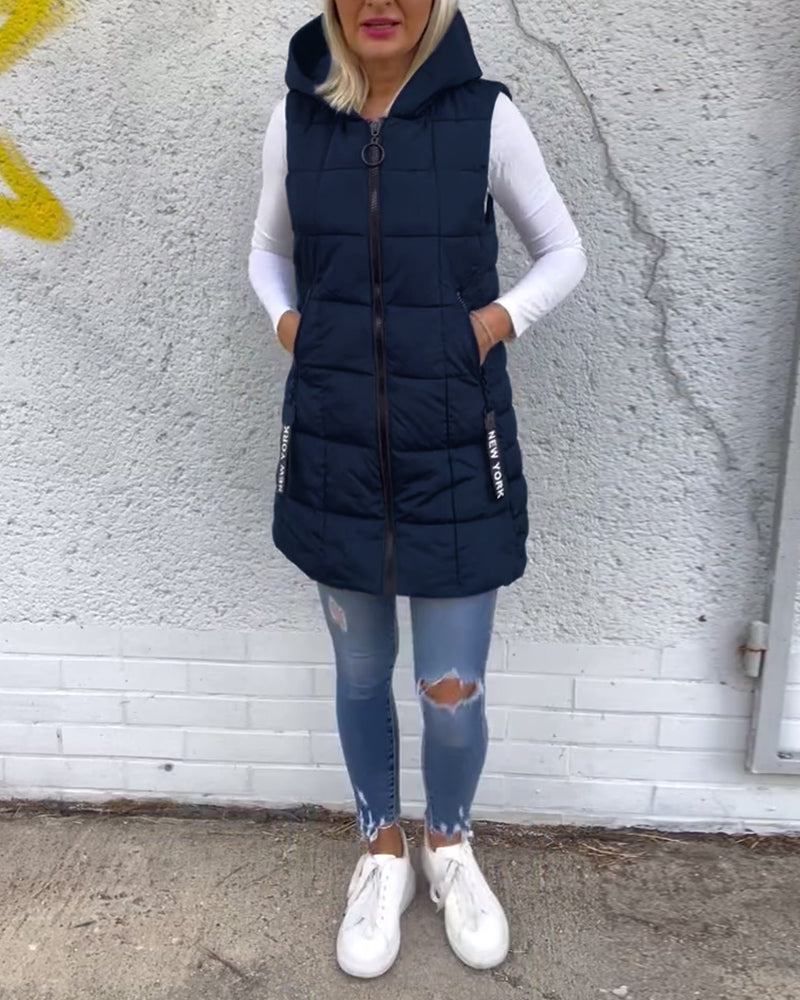 Padded Winter Vest Hooded Zipper