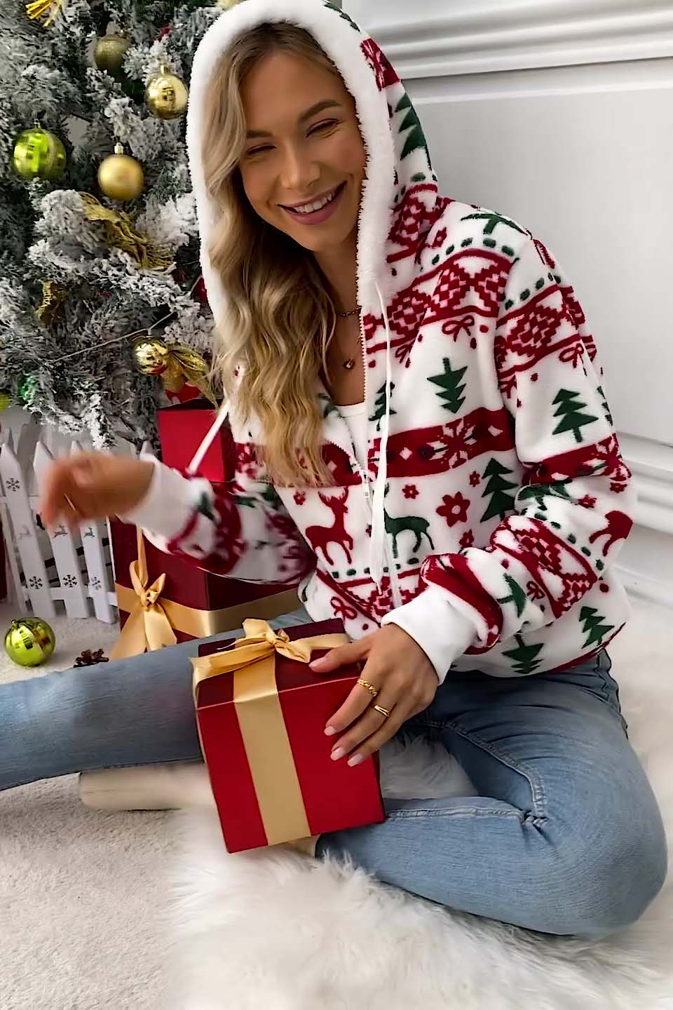 Weihnachts-Pullover Festlich Rot - IdealeKleiden