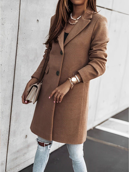 Eleganter Damenmantel Lang Knöpfe Klassik - IdealeKleiden