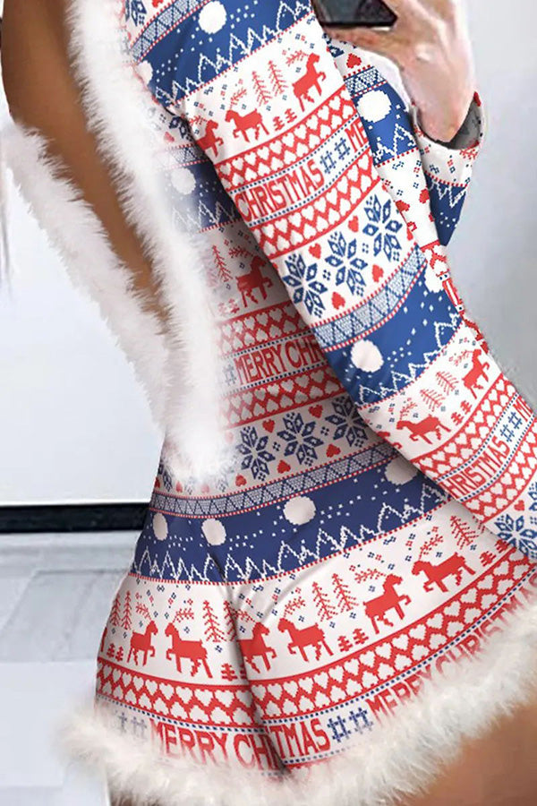 Christmas Dress Long Sleeve Backless Romper Women