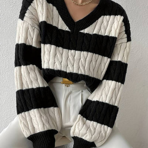 Stylish Striped V-Neck Sweater for Women